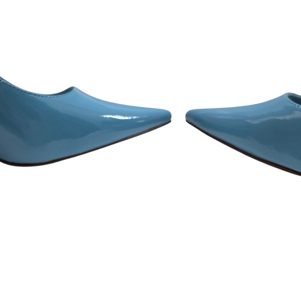 DELICIOUS Patent 4" Stiletto Heel Classic Pointed Toe Pumps Sz 8 Blue VTG NEW - Picture 4 of 16